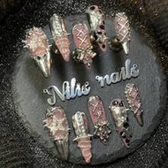 10pcs Press On Nails Stiletto Acrylic Nail Kit,Pink Nails, Black Tie Dye, Silver French Style, 3 D S