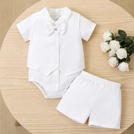0-12 Months Baptismal Clothes for Boy Newborn Baby Christening Outfit for Boy White Vest Bow Jumpsui