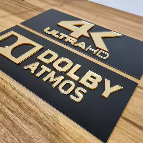 3D Gold Mirror Home Cinema Sign - 4K Ultra HD THX KRIX DTS:X Dolby Atmos Acrylic Wandschild for Heim