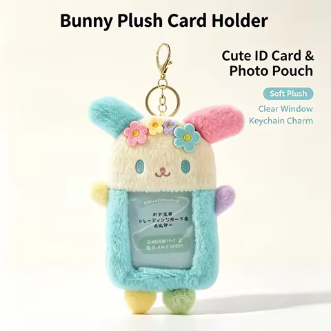 Flower Rabbit Cute Colorful Rabbit Plush Card Holder Flower Decor Photo Card Case Keychain Bag Penda