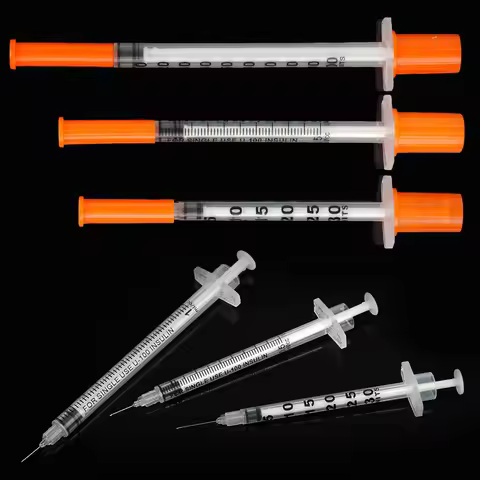 50/100pcs 0.3/0.5/1ML Disposable Plastic Veterinary Syringe Orange Cap With Needles For Pet Farm Ani