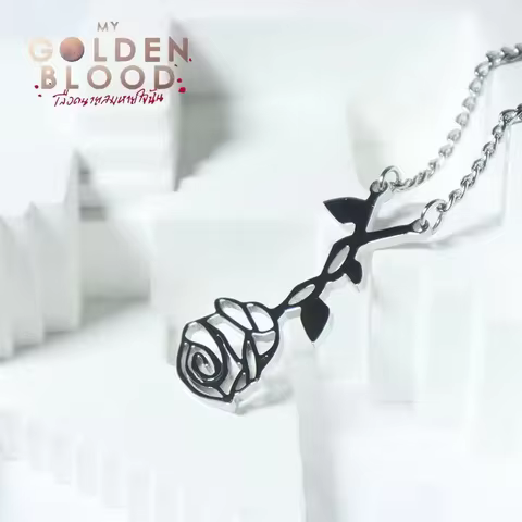 Thai TV My Golden Blood Joss Gawin Cosplay Necklace Silver Rose Pendant Titanium Steel Clavicular Ch