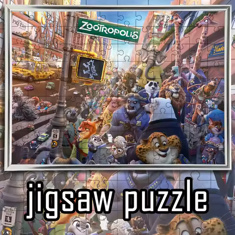 Zootopia City Street Full Cast Wooden Jigsaw Puzzle - Classic Disney Movie World Collectible for Fan