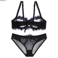 Purple Transparent Sexy Underwear Set No Sponge Lace Underwire Push Up Bra And Panties Plus Size Wom