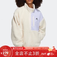 阿迪达斯（adidas）夹克女运动羊羔毛拼接休闲外套HD0363米白色 L