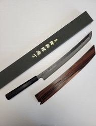 🇯🇵堺牙月 特制版 黑打 青一鋼 曲背先丸柳刃 (雙刃) 330mm 💓 黑檀柄 💓 可訂製刀鞘 💓 日本高級廚刀 日本刀具