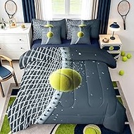 3D Tennis Comforter Set Queen Size,Modern Sport Competition Bed Set 7pcs with Comforter,Fitted Sheet