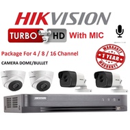 Full Set With Camera 4 / 8 / 16 Channel Hikvision 5MP CCTV Package With Mic - Hikvision CCTV With Mi