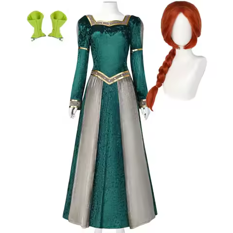 Women Shrek Monster Fiona Princess Cosplay Green Long Dress Costume Or Wig