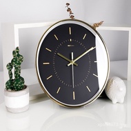 Wall Clock Creative 40cm Electroplating Wall Clock Light Luxury Black Gold Oval Wholesale Egg-Shaped