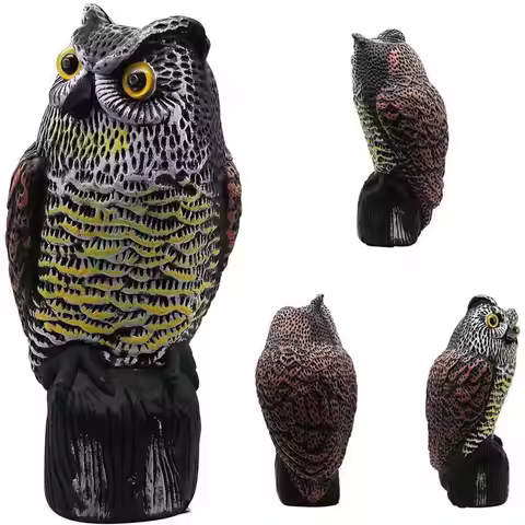 Sensor Owl Decoy Statue Bird Deterrent Owl Solar-powered Owl Garden Statue Induction Eyes Sound Scul