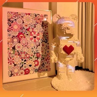 Lego bearbrick 36cm White Red Heart + Lamp + Hammer Compartment + 10 Flip, Puzzle, Intellectual Toy (Product With Box)