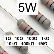 (5pcs) 5W Metal Oxide Carbon Film Resistor - (1 ohm to 1M ohm) - 5% Tolerance - Perintang 5 Watt Res