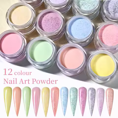 12Colors Glitter Acrylic Powder Crystal Flower Carve Nail Extension Builder Powder Manicure Polymer 