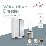 【𝐃𝐞𝐇𝐚𝐮𝐳_𝐅𝐮𝐫𝐧𝐢】4 feet Sliding Doors Wardrobe + Dressing Table (4x7)/ Almari Baju 4 Kaki + Meja Solek/