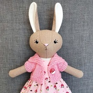 Beige bunny girl, handmade stuffed doll, wool plush rabbit toy