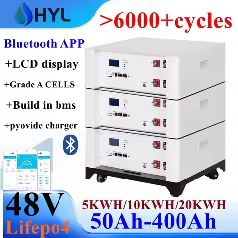 HYL 6000+Cycles Lifepo4 Battery 10kwh 20kwh 48V 51.2V 50Ah 100Ah 200Ah 300Ah 400Ah CAN RS485 RS232 B