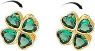 Dainty Green CZ Clover Flower Small Stud Earrings for Women Delicate Minimalist 14K Gold Plated Hypo