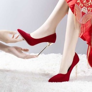 รองเท้าส้นสูงไซส์ใหญ่ 41 45 รองเท้าส้นสูงสีแดงเซ็กซี่แคทวอล์คหญิงจัดเลี้ยงย้อนกลับสตริงรองเท้าเดี่ยวรุ่น Electroplated ส้นสูง 12 ซม. พลัสขนาด 44 45㏇X0403