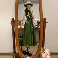 法式復古綠色無袖連身裙 氣質單排扣長裙 夏季女裝熱賣- 綠色 S