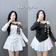 Big Size Bean Off-Shoulder T-shirt Set in Cold Cotton Fabric with Comfortable Double Foam Flared Ski