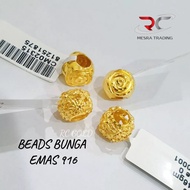 BEADS BUNGA PANDORA EMAS TULEN 916 BEADS MAWAR BEADS KEKWA EMAS 916 FLOWER BEADS CHARMS GOLD 916 ROS