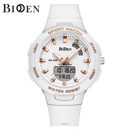 BIDEN Top Fashion Brand Women Watch Dual Display Lady Quartz Clock Waterproof Silicon Strap Alarm Light Multifunction Women Watch