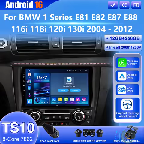 Android 16 Radio For BMW 1 Series E81 E82 E87 E88 116i 118i 120i 130i 2004 - 2012 Car Carplay Multim