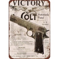 HomDeo Tin Sign 8" w x 12" h Barber Shop Pub Funny Decor Art Colt M1911 Victory Vintage Look Metal S