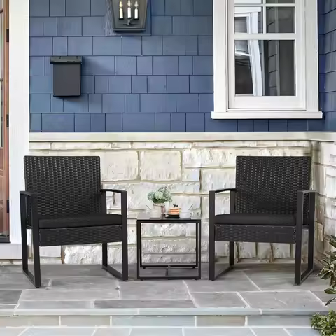 3 Pieces Outdoor Patio Wicker Furniture Set, Modern Rattan Chair Conversation Sets with Coffee Table