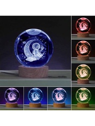 3D太陽系水晶球夜燈附16種顏色木製LED底座，升級版6cm/ 2.36in星系線路星光燈，適合於男孩和女孩兒童的生日聖誕天文太空禮物