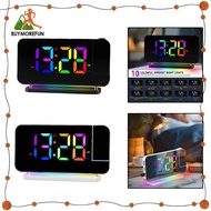 [Buymorefun] Digital Alarm Clock, Bedside Clock Colorful LED Display FM Radio Projection Clock, Mirror Clock, for Desktop Living Room