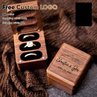Free Customized Triple Flip Walnut Wood Ring Box Engagement Wedding Holder 3 Slots Jewelry Bearer
