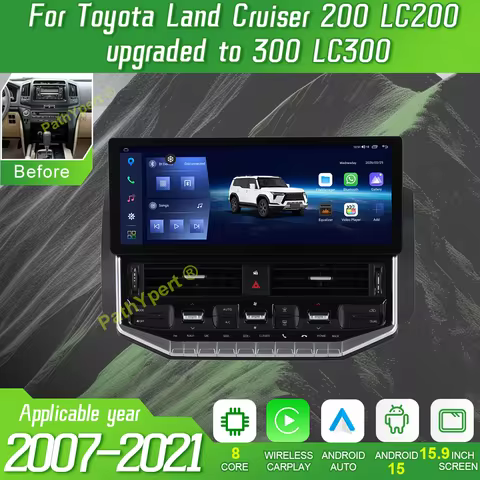 15.9"Android 15 For Toyota Land Cruiser 200 LC200 upgrade to 300 LC300 2007-2021 Car Radio Video Mul