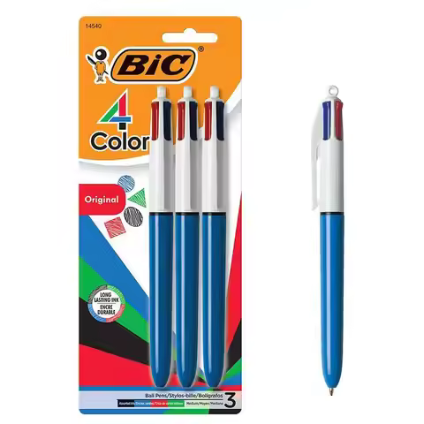 North American Imports Japan-BIC Ballpoint Pen [black, Blue, Green, Red] Four Colors 1.0mm Light Blu