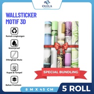 SPECIAL BUNDLING SAVING PACKAGE 5 ROLL WALLPAPER STICKERS FOR ROOM WALLS SIZE 10M X 45 CM 3D MOTIF
