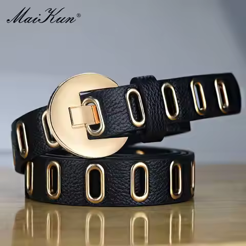 Maikun New Grunge Women Belt Adjustable Hole Grunge Punk Belts for Women Alloy Pin Buckle PU Leather