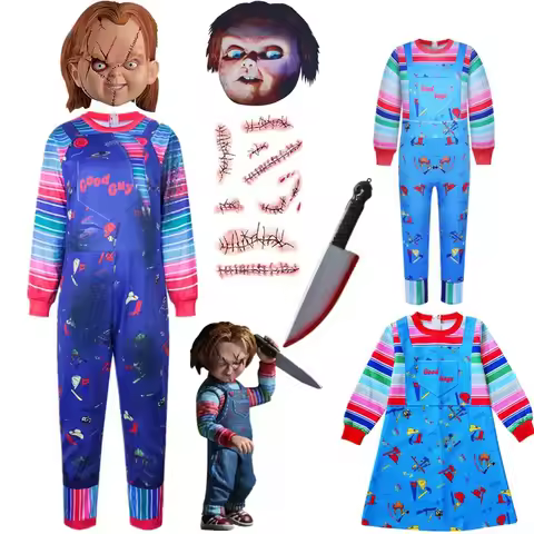 l2025l New Cosplay Halloween Childs P-Play Chucky Cosplay Bride of Chucky Costume for Kids Boy Girl 