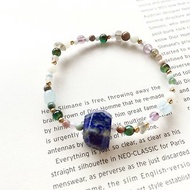 | Hey 天然石 | 大顆青金石水色手環 - 海水藍寶 紫水晶