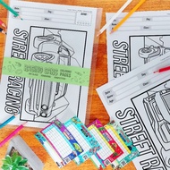 Racing Car Coloring Sheet A4 / A5 size 20 Page | Time table sticker
