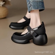 Ada Stok Kasut Tunggal Four Seasons Tumit Tebal Kaki Persegi Mary Jane Roman Fesyen Bernafas Kasut W