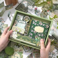1 Pc Natural Imprint Plant Material Planner Gift Set, Botanical Series Stickers & Notebook Set, Ins-