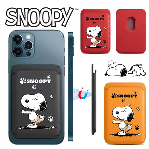 Snoopy Magsafe Magnetic Leather Wallet Case for IPhone 13 12 11 14 Pro Max 15Pro Cartoon Card Holder