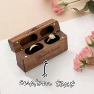 1pc Customized Wooden Double Slot Ring Box, Magnetic + Metal Clasp Structure, Wedding Keepsake/Coupl