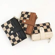 Checkered Women Wallet Small Bifold Zipper Pocket Wallet Card Case Purse With ID Window For Women Wa