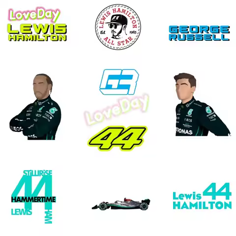 F1 Team AMGs Racing Sticker Lewis Hamilton’s Cartoon Racer Sticker Vinyl Auto Glass Logo Sticker Dec