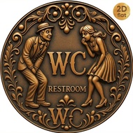 Vintage WC Restroom Round Iron Sign 2D - 7.87x7.87" Elegant Bathroom Bar Decor