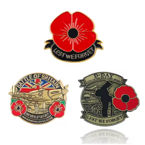 D-DAY 80th Anniversary Commemorative Pins Brooch Poppy Lest We Forget Badge Brooch Veterans Memorabi