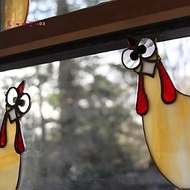 Funny Window Corner Decor - Peeping Rooster, Funny Rooster Stained Bird Window Corner Decor, Rooster