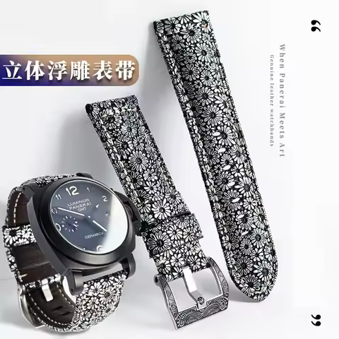 22mm 24mm 26mm petal Genuine Leather Watch Band for Panerai Luminor Radiomir Stainless Steel Buckle 